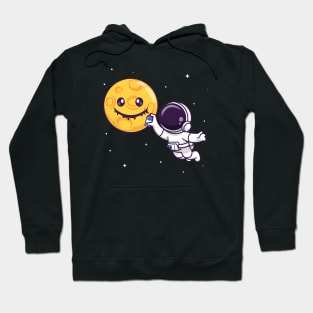 Cute Astronaut Spray Moon With Space Cartoon Hoodie